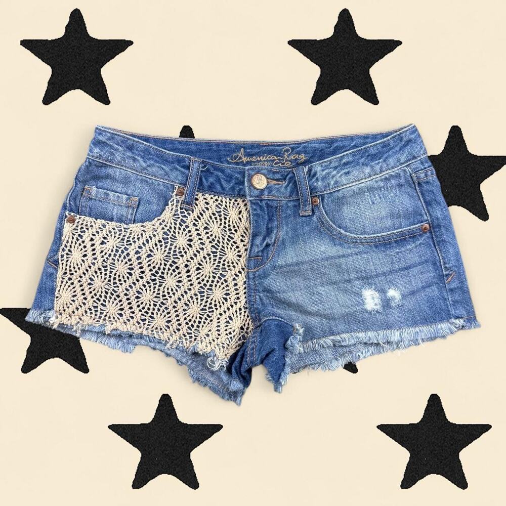 ★ Y2K American Rag Crochet Denim Shorts ★